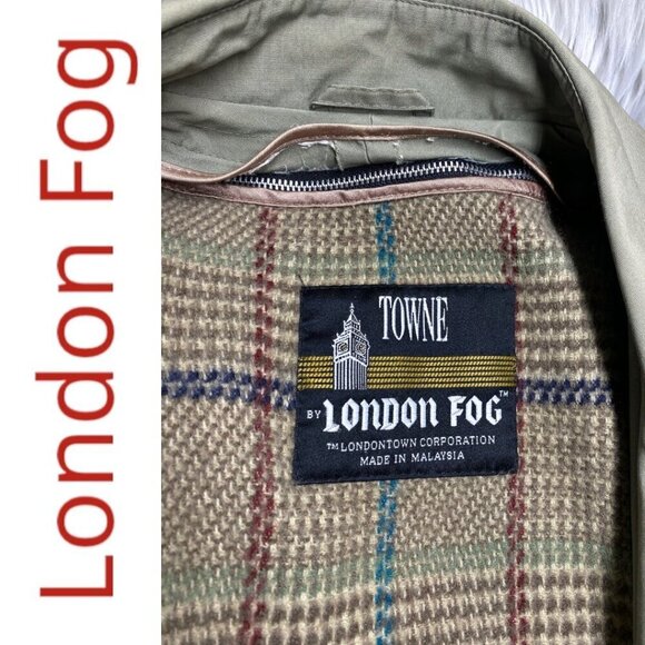LONDON FOG Vintage Green Longline Trench Coat Wool Lining British Classic, 14 - Picture 9 of 14